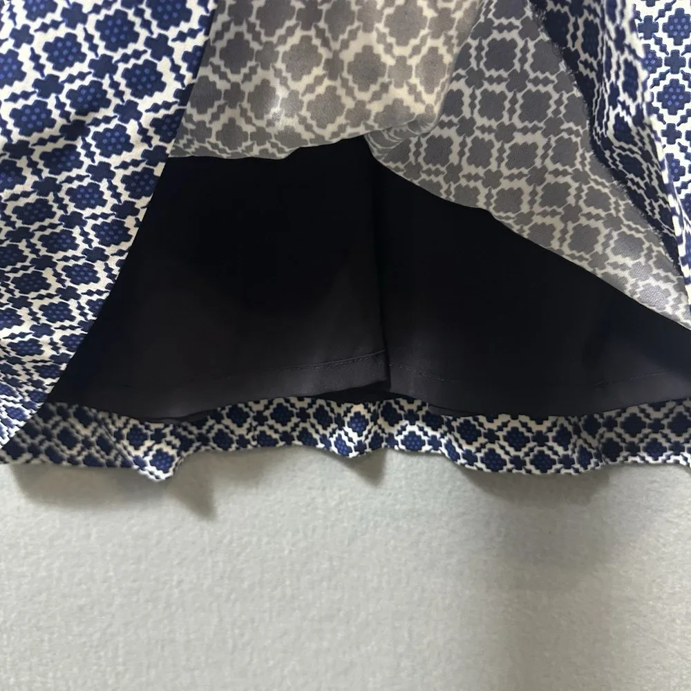 Tory Burch V Neck Shift Dress Women's Size  14 Blue Geometric Stretch Read